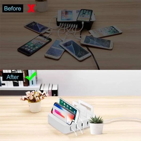 80W 4 Ports QC3.0 Fast Charging Dock USB Smart Charger With Phone & Tablet Holder 80W 4 Ports QC3.0 Fast Charging Dock USB Smart Charger With Phone & Tablet Holder